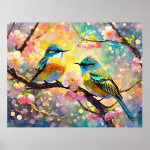 Cherry Blommar Fantasy Sunrise Songbird Poster