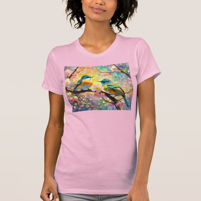 Cherry Blommar Fantasy Sunrise Songbird T Shirt (Framsida)