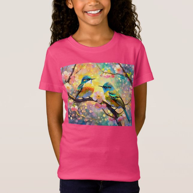 Cherry Blommar Fantasy Sunrise Songbird T Shirt (Framsida)