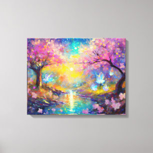 Cherry Blommar Fantasy Sunrise Stream Canvastryck
