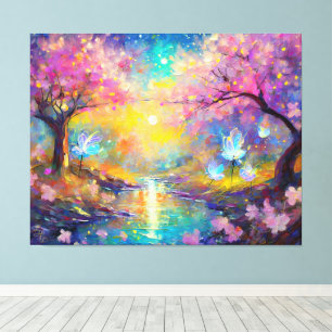 Cherry Blommar Fantasy Sunrise Stream Canvastryck