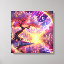 Cherry Blommar Fantasy: Tranquil Sunset Scene Canvastryck