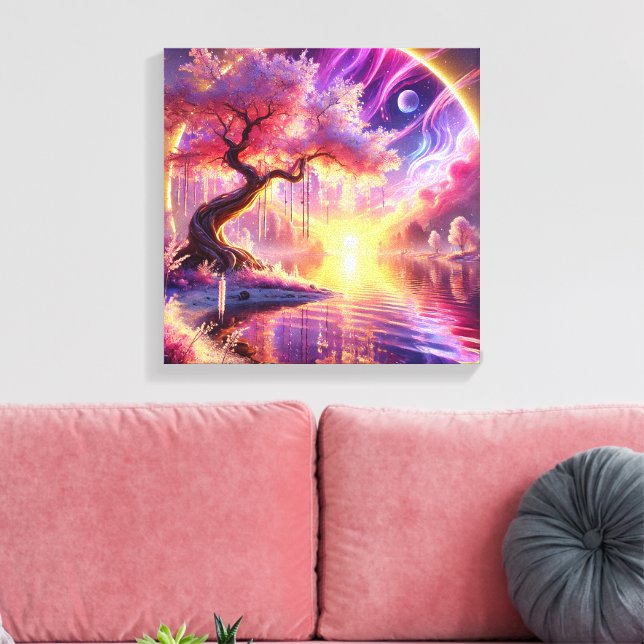 Cherry Blommar Fantasy: Tranquil Sunset Scene Canvastryck (Insitu (Vardagsrum))
