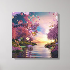 Cherry Blommar Fantasy: Tranquil Sunset Scene Canvastryck