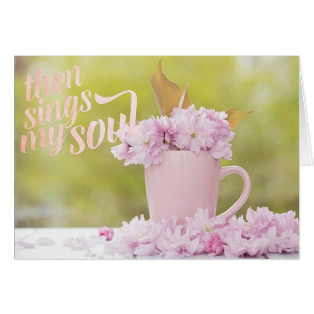 Cherry Blommar Flower Blommigt Stilllife Vår Text OBS Kort (Framsidan Horizontal)