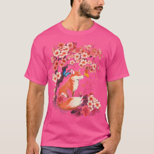 Cherry Blommar Flower Sakura Kawaii Japanska Fox T Shirt