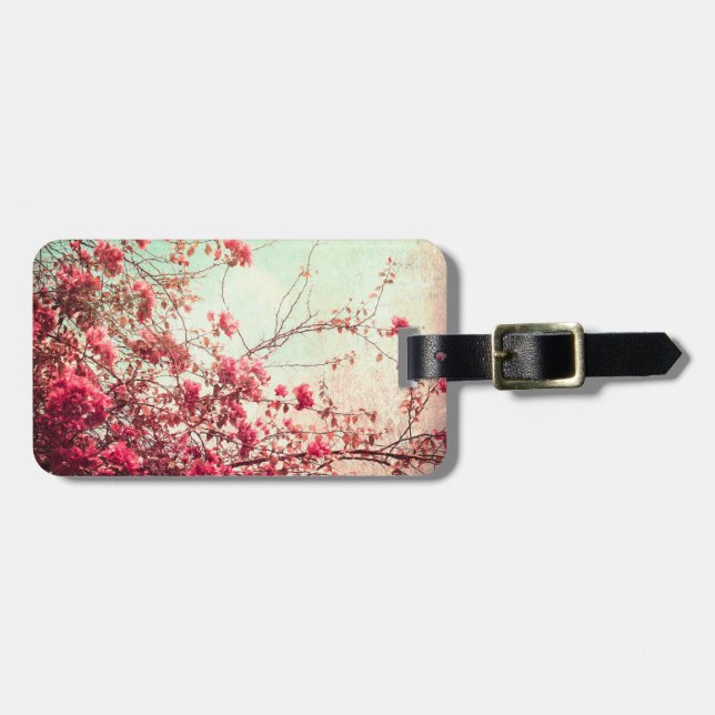 Cherry Blommar Flowers Blommigt Red Blue Luggage T Bagagebricka (Horisontell Framsida)