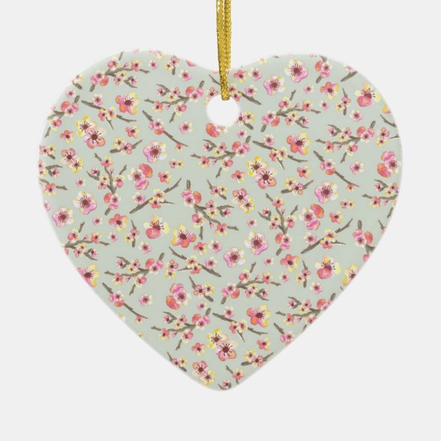 Cherry Blommar Flowers Julgransprydnad Keramik (Framsidan)