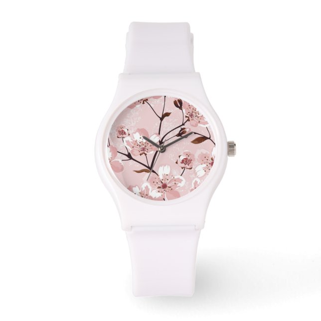 Cherry Blommar Flowers Mönster Armbandsur (Framsida)