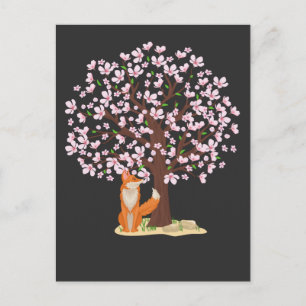 Cherry Blommar Fox Japanska Sakura Träd Vykort