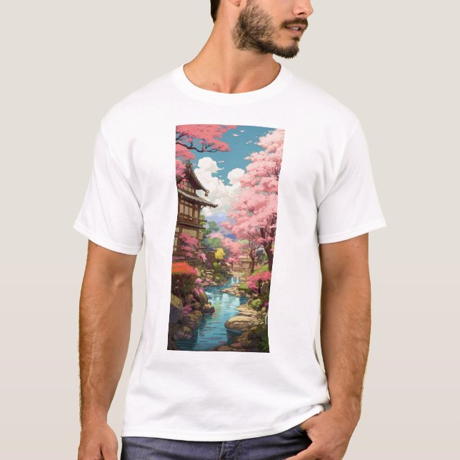 Cherry Blommar Garden - Studio Ghibli Inspired T-S T Shirt (Framsida)