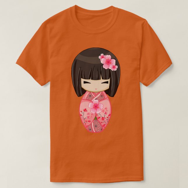 Cherry Blommar Geisha Japansk Kokeshi Doll T Shirt (Design framsida)