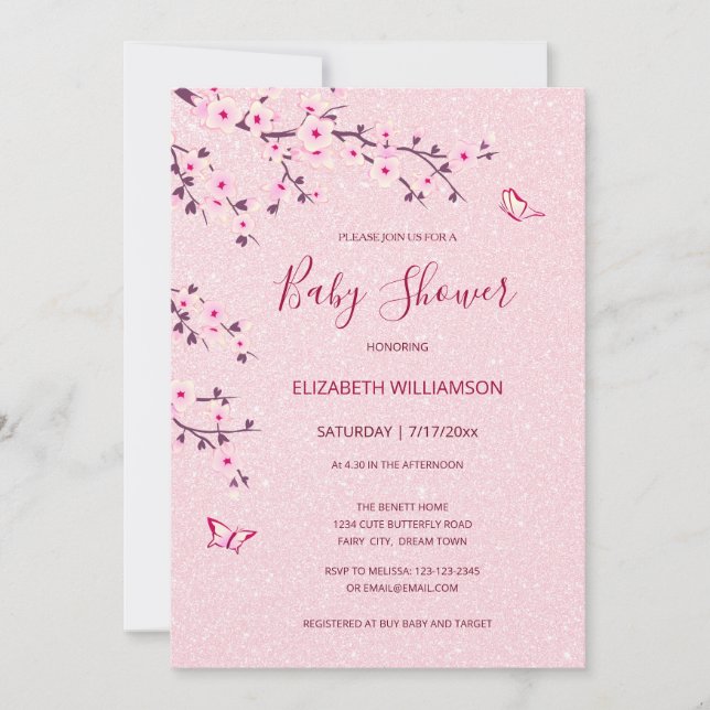 Cherry Blommar Girl Baby Shower  Inbjudningar (Framsida)