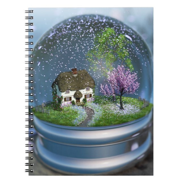 Cherry Blommar Globe Notebook Anteckningsbok Med Spiral (Framsidan)