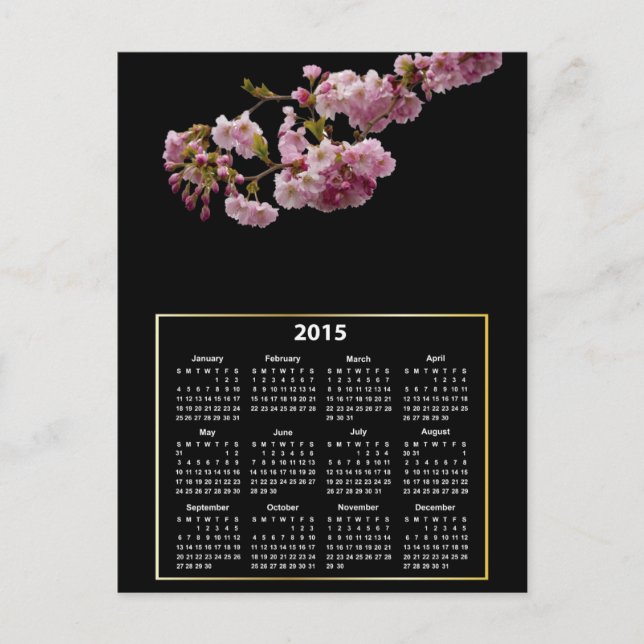 Cherry Blommar Gren 2015 Calendar Vykort (Framsida)