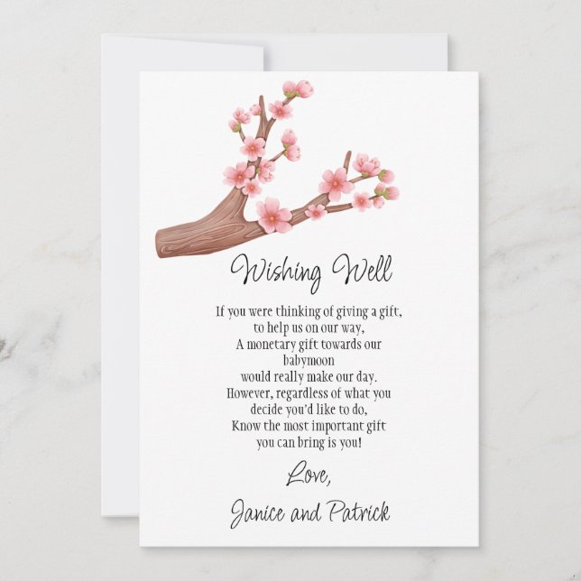 Cherry Blommar Gren Babymoon Wishing-brunnskort Inbjudningar (Framsida)