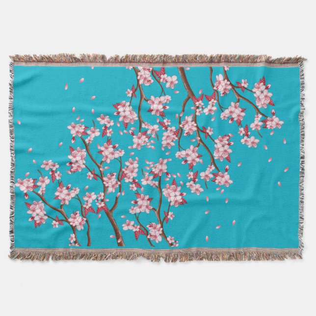 Cherry Blommar Grenar Anpassningsbar Throw Blanket Mysfilt (Framsidan)
