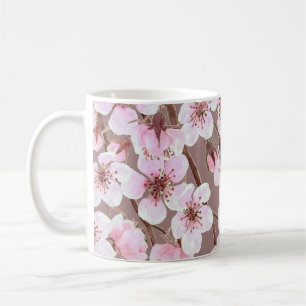 Cherry Blommar Grenar Watercolor Mönster Kaffemugg
