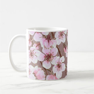 Cherry Blommar Grenar Watercolor Mönster Kaffemugg