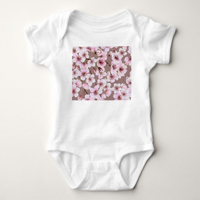 Cherry Blommar Grenar Watercolor Mönster T Shirt (Framsida)