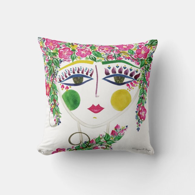 Cherry Blommar - Gypsy Garden Girl Cotton Pillow Kudde (Framsida)