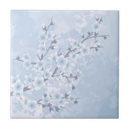 Cherry Blommar Himlar Blue Blommigt Kakelplatta