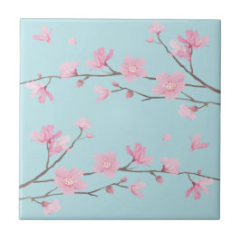 Cherry Blommar - Himlar Blue Kakelplatta