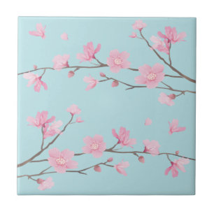 Cherry Blommar - Himlar Blue Kakelplatta