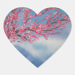 Cherry Blommar Hjärtformat Klistermärke