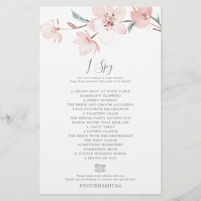 Cherry Blommar I Spy Photo Scavenger Hunt Game Flygblad (Framsidan)