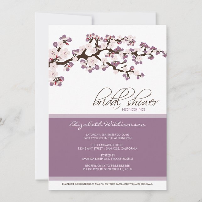 Cherry Blommar Inbjudningskort för möhippan (lilac (Framsida)