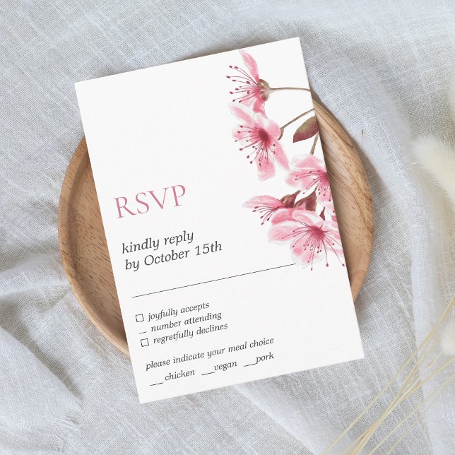 Cherry Blommar Japan Elegant Modern Blommigt OSA Tilläggskort (RSVP card cherry blossom Japan Wedding )