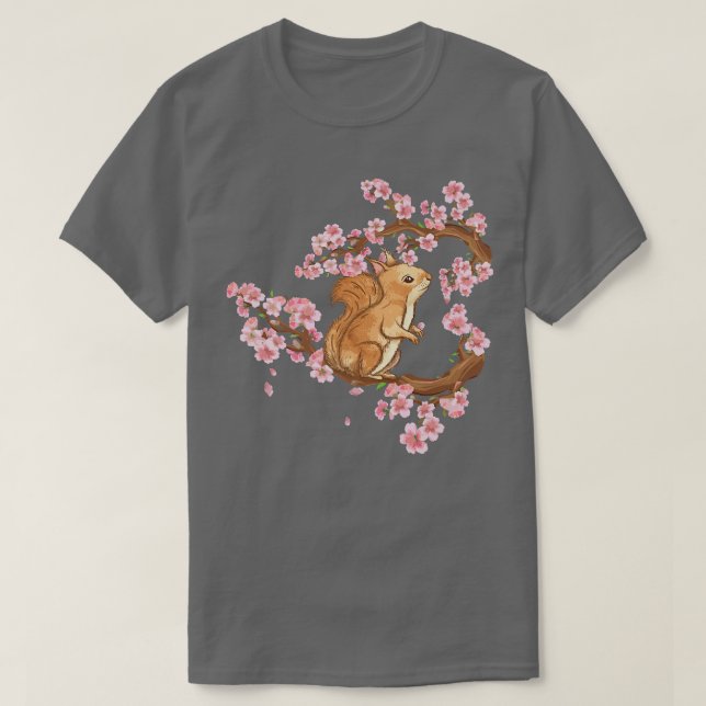 Cherry Blommar Japansk Art Squirrel Älskare T Shirt (Design framsida)