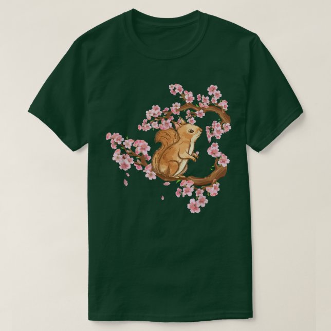 Cherry Blommar Japansk Art Squirrel Älskare T Shirt (Design framsida)
