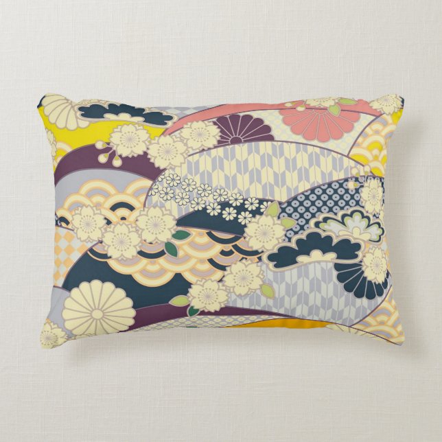 Cherry Blommar Japansk Blommigt Red White Prydnadskudde (Framsidan)