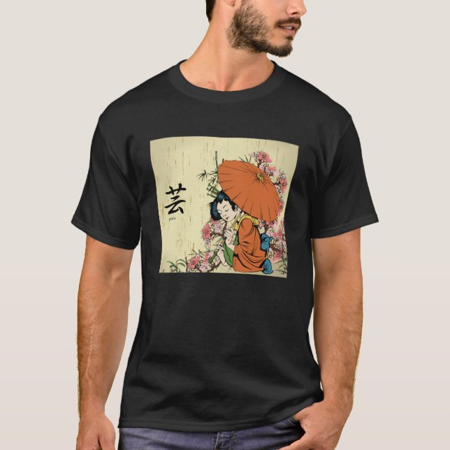 Cherry Blommar Japansk Geisha Girl T Shirt (Framsida)