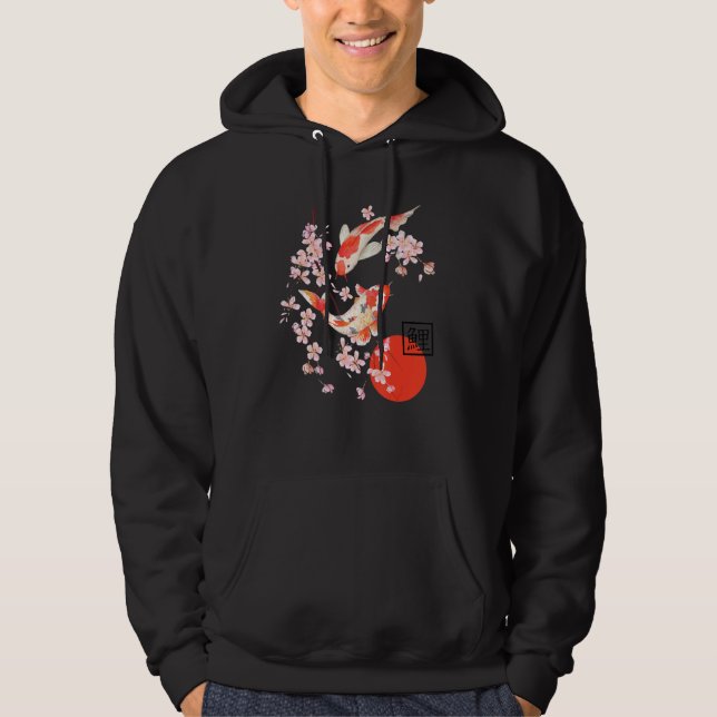 Cherry Blommar Japansk Koi Carp Fish Sakura Graph Hoodie (Framsida)
