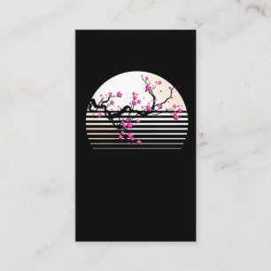 Cherry Blommar Japansk Retro Sunset Sakura Träd Visitkort