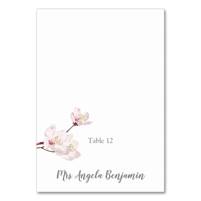 Cherry Blommar Japanska Sakura Bröllop Place Card Bordsnummer (Framsidan)