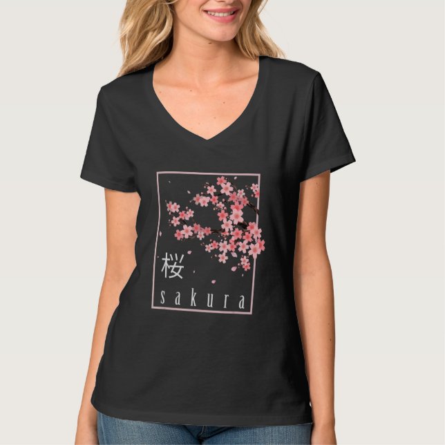 Cherry Blommar Japanska Sakura T Shirt (Framsida)