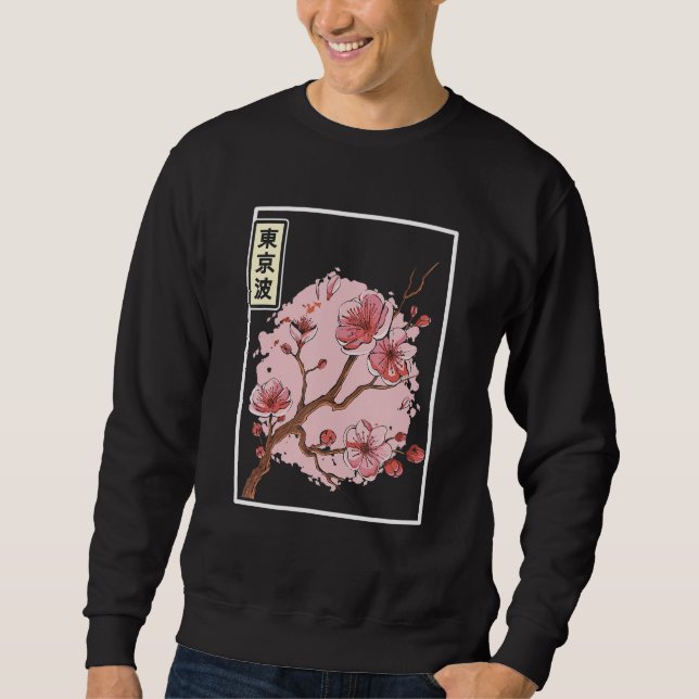 Cherry Blommar Japanska Sakura Träd Japan Aestheti Lång Ärmad Tröja (Framsida)