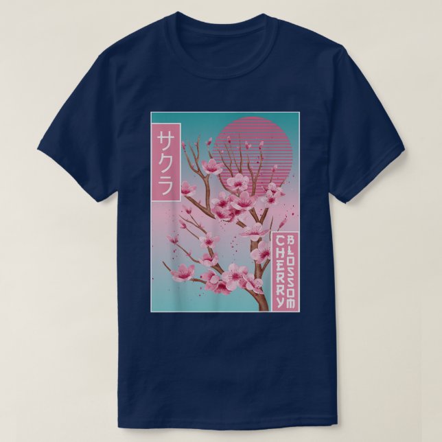 Cherry Blommar Japanska Sakura Vaporwave Aesthetic T Shirt (Design framsida)