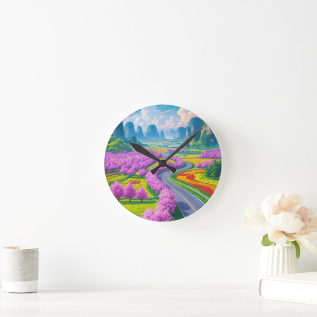 "Cherry Blommar Journey - Vår Road Wall Clock Rund Klocka (Hem)