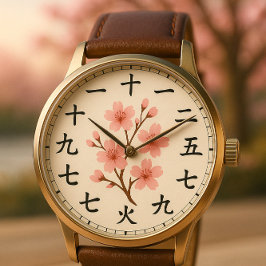 Cherry Blommar Kanji Clock Ansikte Design Armbandsur
