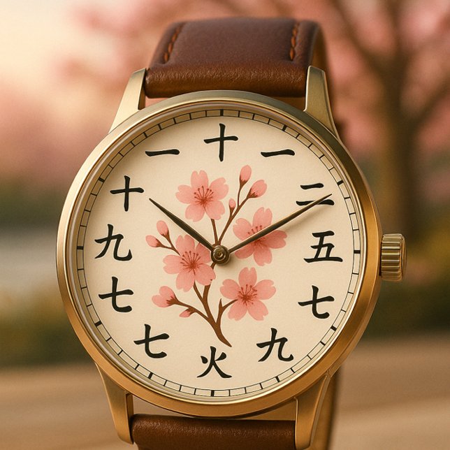 Cherry Blommar Kanji Clock Ansikte Design Armbandsur (Skapare uppladdad)