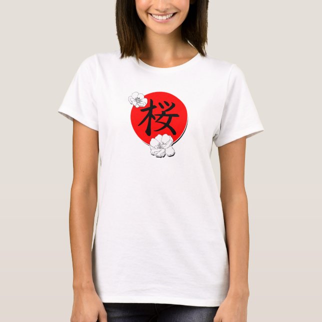 Cherry Blommar Kanji SAKURA 1 T-Shirt (Framsida)