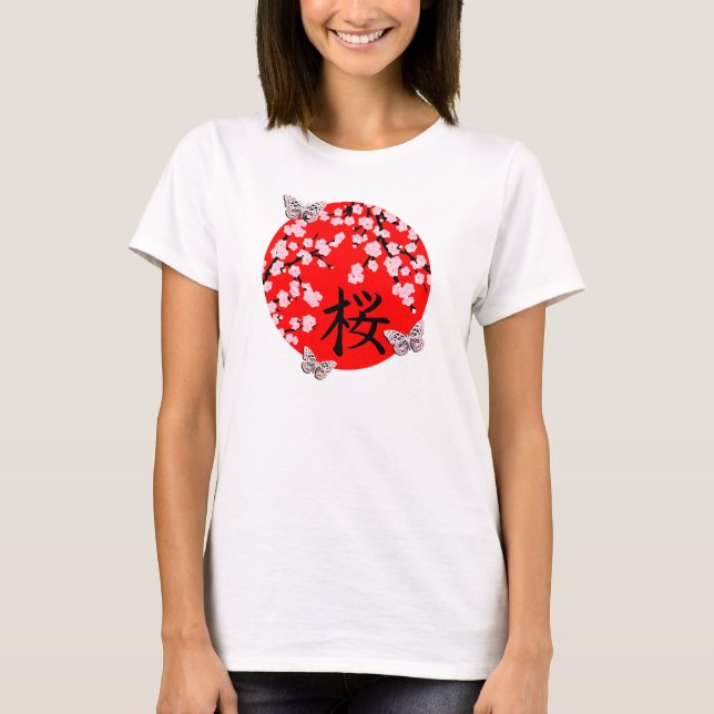 Cherry Blommar Kanji SAKURA 8 T-Shirt (Framsida)