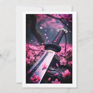 Cherry Blommar Katana i Rain - Japanska Samur Inbjudningar