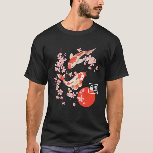 Cherry Blommar Koi Carp Fish Japans Sakura T Shirt (Framsida)