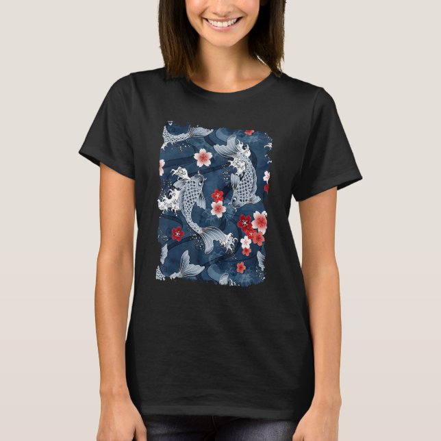 Cherry Blommar Koi Carp Fish Japant Sakura Graph T Shirt (Framsida)
